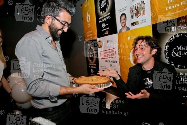 THOMAS IAN NICHOLAS - Ein Stück AMERICAN PIE in Wien 13.05.2015 | Chaya Fuera | Event v. Med & Law<br>im Bild:<br> Benni Basarati -Med & Law, Thomas Ian Nicholas -Kevin Myers a. American Pie