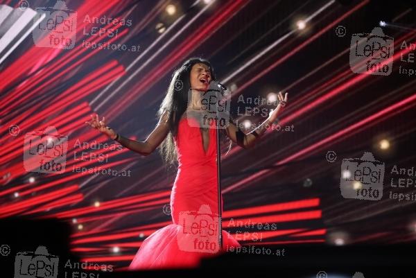 22.05.2015 |  Wiener Stadthalle |  veranstaltet v. EBU, ORF u. Stadt Wien<br>im Bild:<br> Aminata, Love Injected, Lettland -a. d. Eurovision Song Contest-B&uuml;hne