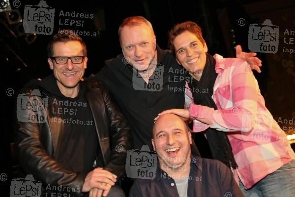 17.02.2014 |  Orpheum Wien |  Kabarett-Premiere, <br>im Bild:<br> Christoph Fälbl, Reinhard Nowak, Michaela Dorfmeister, Alexander Antonitsch