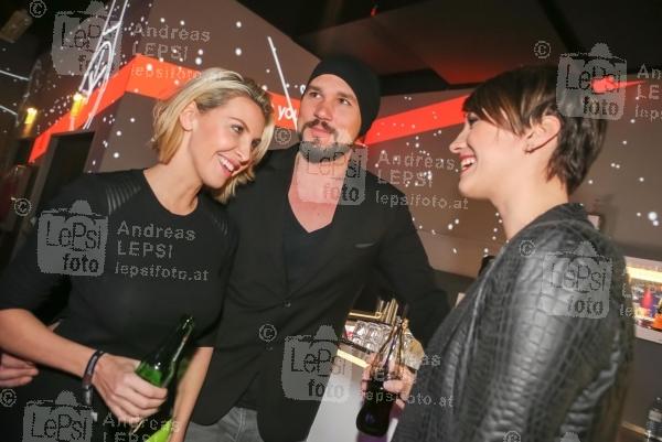 11.12.2014 |  Chaya Fuera |  der Star-DJ in Wien | PR Robin Consult  <br>im Bild:<br> Felicitas Matern, Fabian Plato, Cathy Zimmermann
