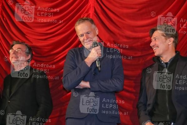 03.03.2015 |   Gartenbau Kino |  Wien-Premiere des neuen Brenner-Krimis<br>im Bild:<br> Johannes Silberschneider, Wolf Haas, Tobias Moretti
