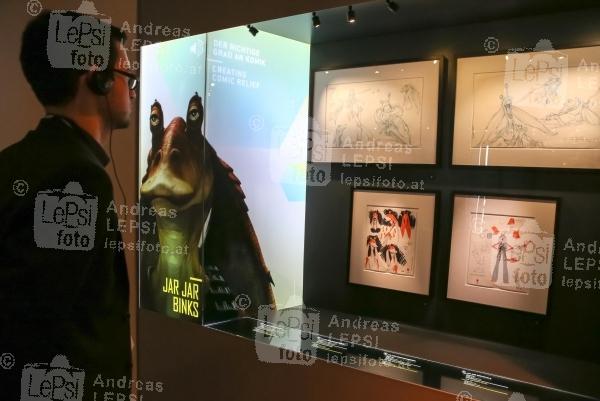 17.12.2015 |  MAK Wien |  ViP Opening zur Ausstellung aus dem Lucasfilm-Archiven<br>im Bild:<br> Besucher, JAR JAR BINKS -Enstehung, Skizze
