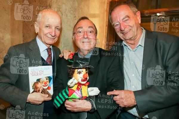 14.04.2016 |   Theatermuseum Wien |  Kinder-Legende Clown Enrico pr&auml;sentiert sein neues Buch<br>im Bild:<br> Peter Matic, Heinz Zuber, G&uuml;nter Tolar