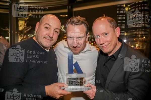 Österreichischer Kabarettpreis – 2017 20.11.2017 |  Wiener Urania | Verleihungs-Gala<br>im Bild:<br>Wir sind Kaiser- Robert Palfrader, Rudi Roubinek, Klaus Opitz -mit d Publikumspreis