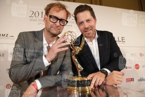 13.06.2019 |  Palais Schönburg |  Film-Hauptstadt Wien feiert International Emmy Awards -Jury<br>im Bild:<br> Alexander Jagsch, Daniel Serafin -Esterházy Kulturbetriebe, -mit d Award,