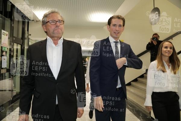 26.09.2019 |  ORF-Zentrum |  Nationalratswahl 2019 in Österreich<br>im Bild:<br> Alexander Wrabetz -GI ORF, Sebastian Kurz -ÖVP,